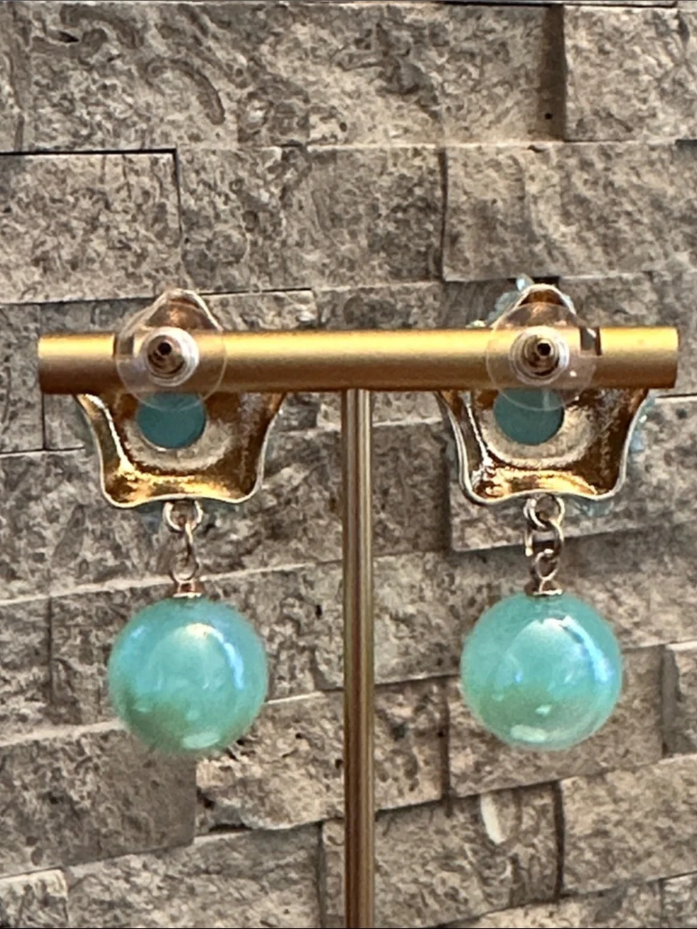 Fashion Jewelry Mint and Teal Drop Earrings with Gold Accents